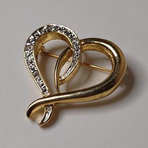 Cute Gold Tone Heart Shaped Brooch